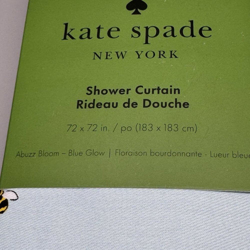 Kate Spade Bumble Bee Fabric Shower Curtain Blue Cotton Blend 72"x72" Summer NEW - Picture 3 of 7